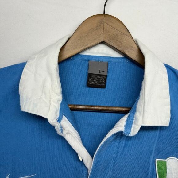 Vintage Nike Italy Rugby Shirt mens Large Blue Embroidered Logo Shield y2k 2000s - Picture 5 of 10